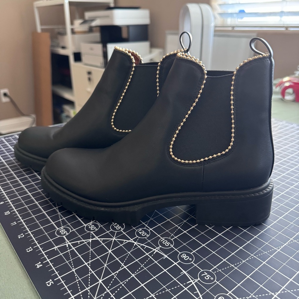 COACH Black Chelsea Boots with Gold Studding - Picture 2 of 5